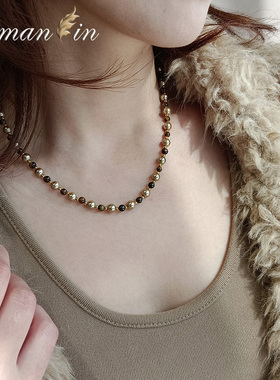 美拉德咖色仿珍珠项链女