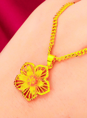 铜合金项链精美时尚古法灵动五角花项链女送女友生日七夕节日礼物