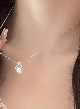 Sumeria蝴蝶结珍珠纯银项链女款