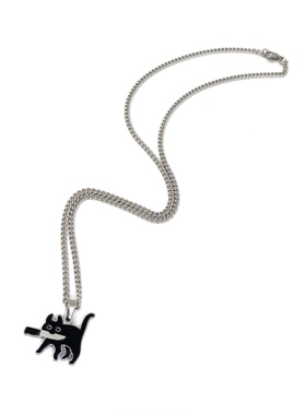 咔叽咪叼小刀的猫咪项链条铲屎官男个性吊坠可爱女轻奢小众配饰品