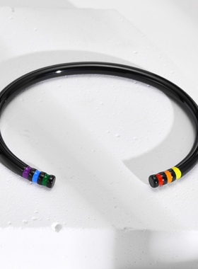 原创极简彩虹钛钢手镯手链百搭彩色饰品开口手环男女情侣简约配饰