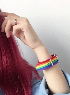 抖音网红ahl.同款彩虹腕带20mm撞色表带夹心蛋挞le彩色手绳饰品
