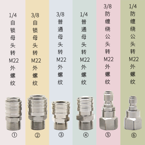 3/8和1/4高压水枪洗车机出水口快插式不锈钢自锁快接头M22防缠绕 - 图1
