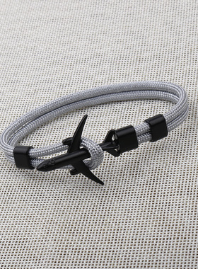 黑色飞机情侣手链船锚本命年红绳