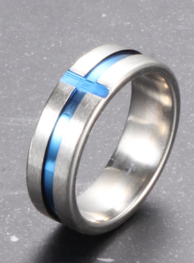 蓝色钛钢饰品情侣戒指现货