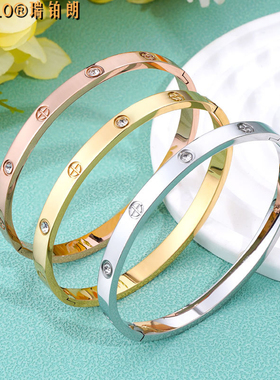 ROBELO 设计新款四叶草钛钢手镯镶钻十钉不锈钢手镯Nail Bracelet