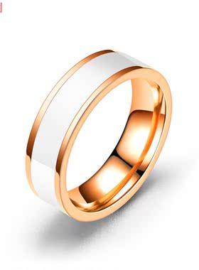 暗黑系拼接条纹钛钢情侣戒指