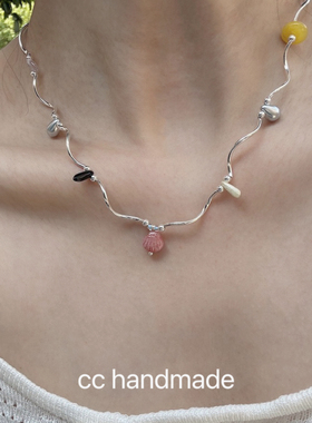 cc手作 贝壳波浪S925银管锁骨链项链捷克琉璃彩色串珠小众度假风