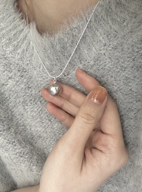 cc手作 施家珍珠灰白色单颗吊坠百搭简约蛇骨链项链锁骨链高级风