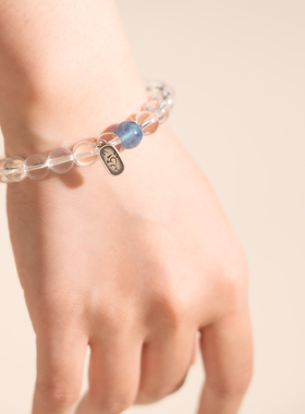 养和香堂白水晶配海蓝宝 金刚杵 六字真言 高净度 手链手串 原创