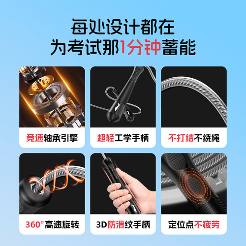 李宁中考专用跳绳4mm/5mm初中小学生考试包胶钢丝芯体育标准竞速 - 图0