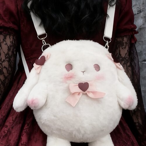 某馒头原创小胖墩毛绒可爱兔子lolita包包软妹玩偶斜挎包双肩背包 - 图3
