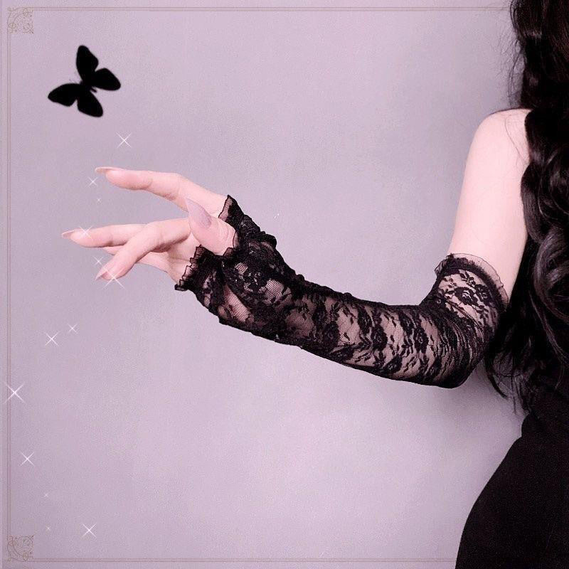 夏季女复古时尚网纱花嫁Lolita黑白蕾丝手套性感拍照假袖子护袖套,淘宝优惠券,粉丝福利购,淘宝优惠卷