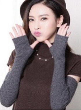 秋冬羊绒保暖针织手套女长款针织假袖子羊绒手臂套袖冬季防寒袖套
