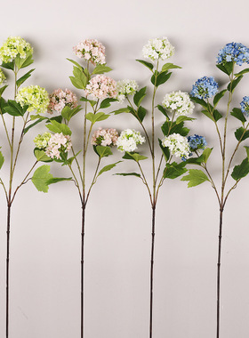 跨境高级感仿真5头雪球花客厅餐桌摆件家居软装绢花仿真绣球花