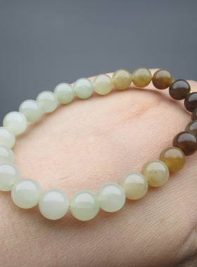 和田玉白玉黄口手串女款玉石手链