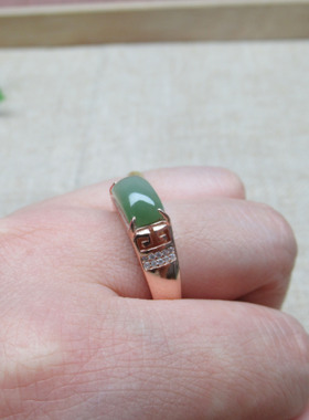 天然和田玉猫眼碧玉戒指