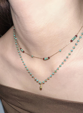 仿松石撞色叠戴高级项链