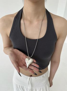 银色拉丝爱心抽拉项链