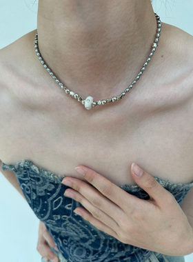 圆珠镶钻项链小众设计