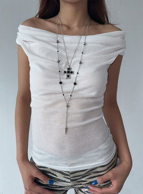 atmshop重工朋克亚文化十字架双层叠戴长项链暗黑哥特辣妹毛衣链