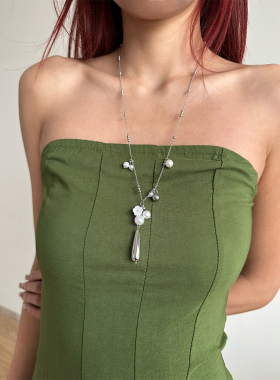 atmshop清冷感气质花朵仿珍珠水滴吊坠ins高级百搭轻奢法式长项链