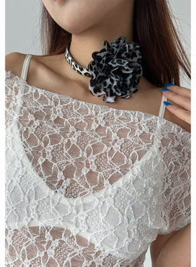 atmshop复古夸张辣妹豹纹立体花朵项圈时髦欧美性感项链choker