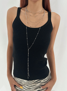 atmshop简约高级银色小圆珠多层叠戴长项链个性ins百搭流苏毛衣链