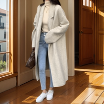 Double face cashmere big coat woman 2023 autumn and winter new Korean teas loose with kneecap oat color high-end wool suede jacket