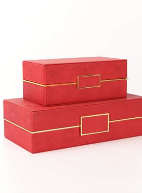 现代简约轻奢红色皮质首饰盒