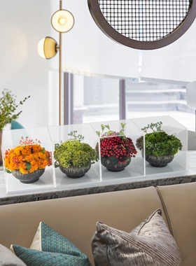 新中式仿真花禅意盆景亚克力罩