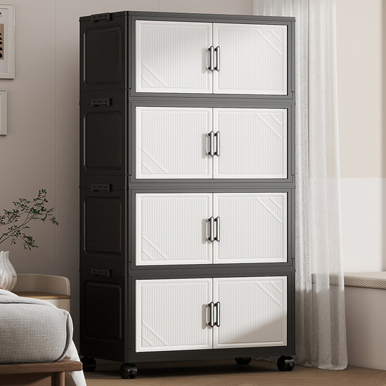 Multi-layer folding installation-free household storage cabinet with wheels
