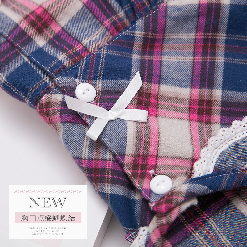 顶呱呱情侣长袖睡衣女纯棉格子磨毛全棉秋季休闲睡衣男家居服套装 - 图2