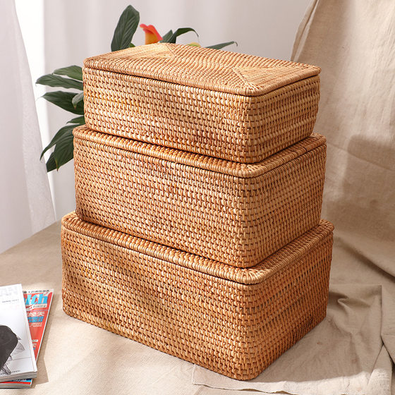 Purely handmade original ecological rattan storage basket desktop Chinese style