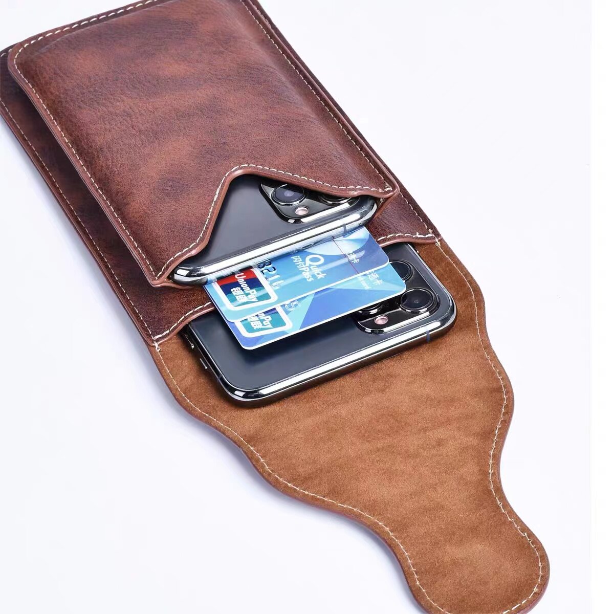 Huawei Honor 400 shell Reno14 sports waist bag 400Pro wears belt and hangs on the waist. Suitable for OPPO leather case with magnetic suction for Reno14Pro flip card card wallet double compartment men's model