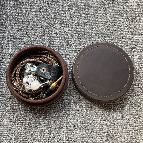 高端定制手工皮质包耳机抗压盒多用收纳盒蓝牙耳机保护套便携圆盒 - 图1