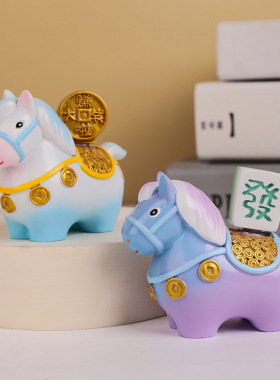 生肖马年摆件小马福福转转乐树脂工艺品创意家居桌面装饰文创