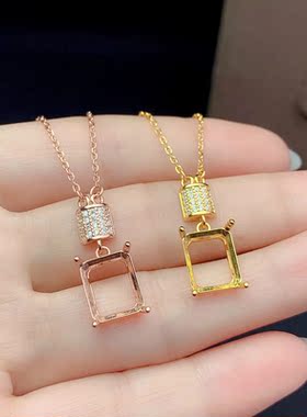 简约S925银镀白金玫瑰金黄金色 链牌9*11/10*14MM 长方空托 女
