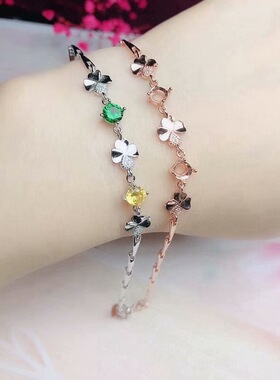 女生时尚新手链 银托S925银镀18K白金玫瑰金空托 圆形5*5MM 银饰
