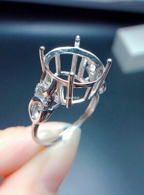 S925银戒指空托椭圆形12*14mm