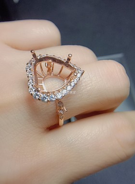 s925戒指空托心形女纯银