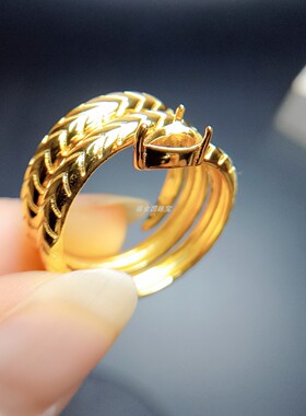 S925银灵蛇戒指空托水滴4*6mm