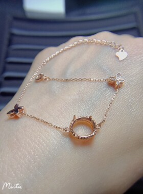 女925银手链空托椭圆甜美