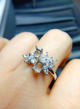 S925银戒指空托枕长方4*5mm