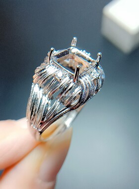 S925银戒指空托倒角正方8*8mm