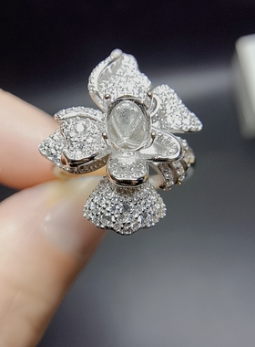 花朵S925银戒指空托椭圆5*7mm