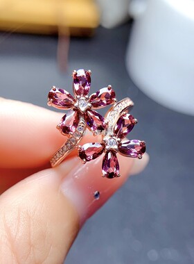 S925银戒指群镶 花朵戒指 空托 椭圆3*5mm 镀白金玫瑰鑫黄金色 女