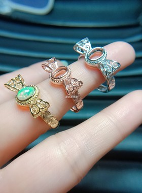 S925银包镶4*6mm复古戒指