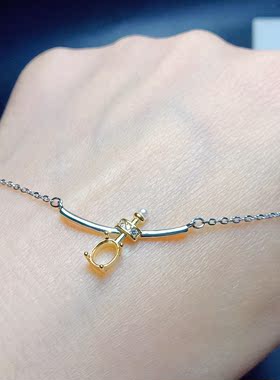 S925银锁骨链空托椭圆形4*5mm