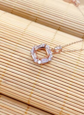 精美时尚S925银吊坠 空托 枕方8*8mm 银托镀白金玫瑰金黄金色